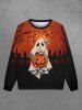 Sweatshirt Gothique D'Halloween Citrouille Chauve-souris et Fantôme Imprimés pour Homme - Orange Foncé 6XL