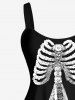 Robe Imprimée Squelette Halloween sans Manches Grande Taille - Noir 6X