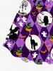 Plus Size 3D Cat Bat Pumpkin Ghost Floral Lace PU Buckle Print Halloween Tank Dress -  