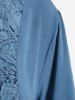 Plus Size Lace Panel Ruched Buttons Roll Tab Sleeves Blouse -  