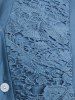 Plus Size Lace Panel Ruched Buttons Roll Tab Sleeves Blouse -  