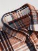 Men's Plaid Pattern Spliced Button Front Flap Pocket Fuzzy Teddy Fleece Jacket -  