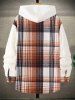 Men's Plaid Pattern Spliced Button Front Flap Pocket Fuzzy Teddy Fleece Jacket -  