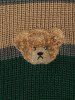 Men's Colorblock Striped Bear Patched Design Knitted Pullover Sweater -  