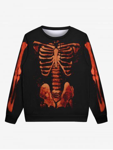 Gothic Halloween Skeleton Print Sweatshirt For Men - BLACK - 2XL