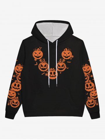 Gothic Halloween Pumpkin Print Drawstring Hoodie For Men