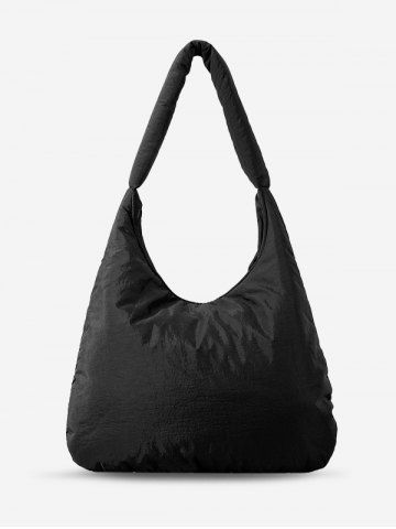 Women's Simple Style Plain Color Large Capacity Outdoor Fitness Underarm Puffer Shoulder Bag - BLACK
