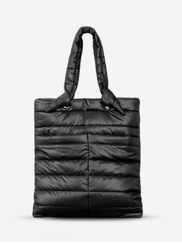 Women's Simple Style Winter Down Puffer High Capacity Portable Tote Bag - BLACK