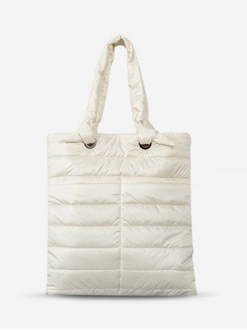 Women's Simple Style Winter Down Puffer High Capacity Portable Tote Bag - CRYSTAL CREAM