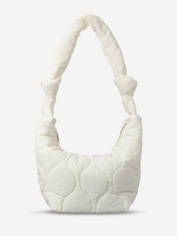 Women's Solid Color High Capacity Knot Strap Argyle Puffer Quilted Padded Shoulder Hobo Bag - WHITE