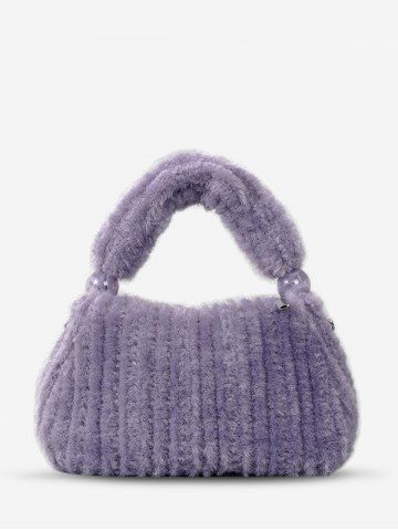 Women's Winter Solid Color Fluffy Faux Fur Tote Bag - LILAC