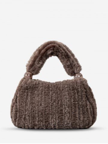 Women's Winter Solid Color Fluffy Faux Fur Tote Bag - DEEP BROWN