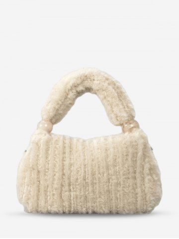 Women's Winter Solid Color Fluffy Faux Fur Tote Bag - LIGHT COFFEE