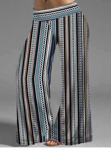 Pantalon Long Tribal Imprimé Rayé à Jambe Large de Grande Taille - DEEP BLUE - 1X | US 16