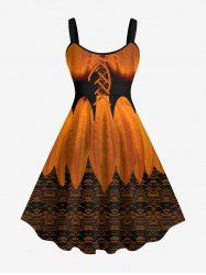 Robe D'Halloween 3D Pétale Imprimé en Maille de Grande Taille à Lacets - Orange Foncé 5X