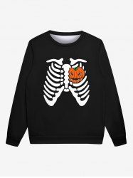 Sweatshirt Gothique D'Halloween Citrouille Squelette Imprimées pour Homme - Noir 4XL