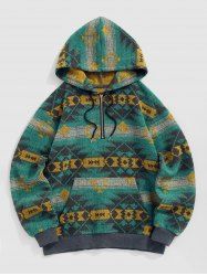 Men's Ethnic Aztec Printed Quarter Zip Woolen Blend Pullover Hoodie -  