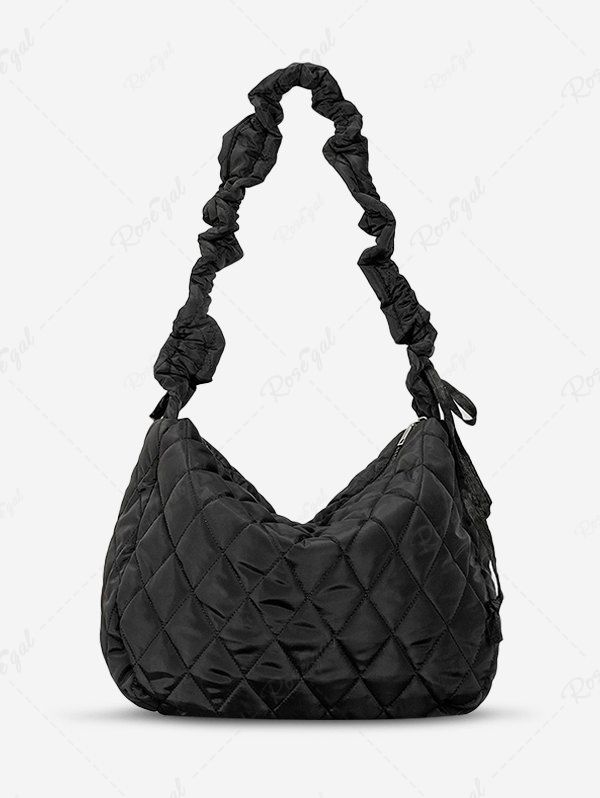Outfit Women's Daily Solid Color Quilted Padded Puffer Design Ruched Strap Shoulder Bag  