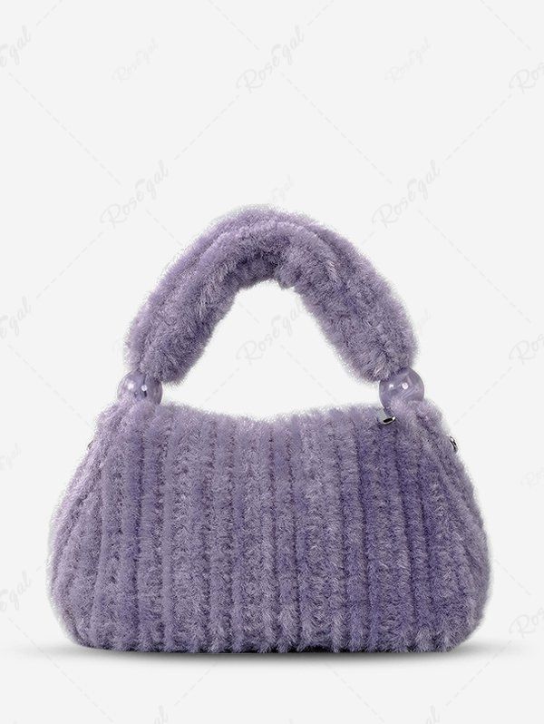 Sac Fourre-tout D'Hiver Fourré en Couleur Unie en Fausse Fourrure pour Femme Lilas 