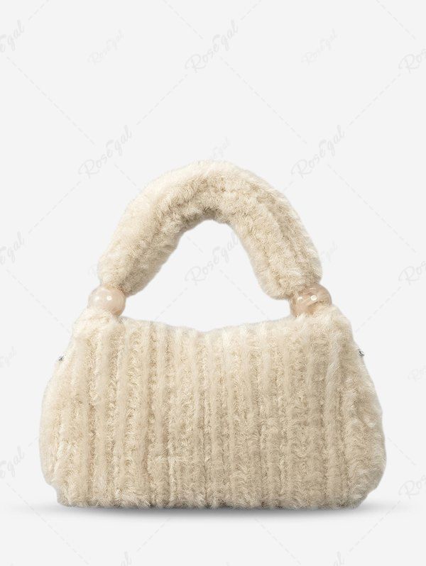 Sac Fourre-tout D'Hiver Fourré en Couleur Unie en Fausse Fourrure pour Femme café lumière 