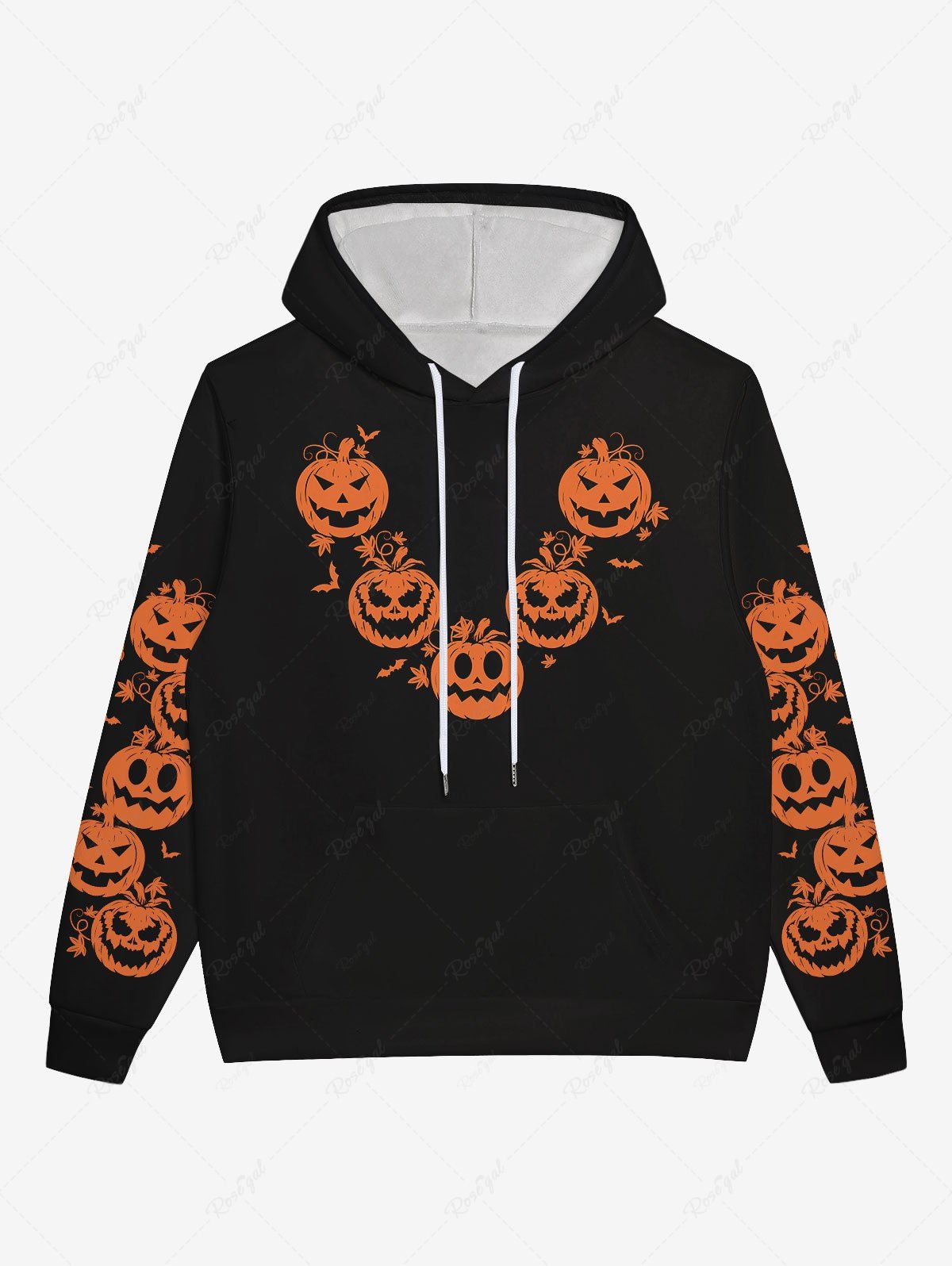 Discount Gothic Halloween Pumpkin Print Drawstring Hoodie For Men  