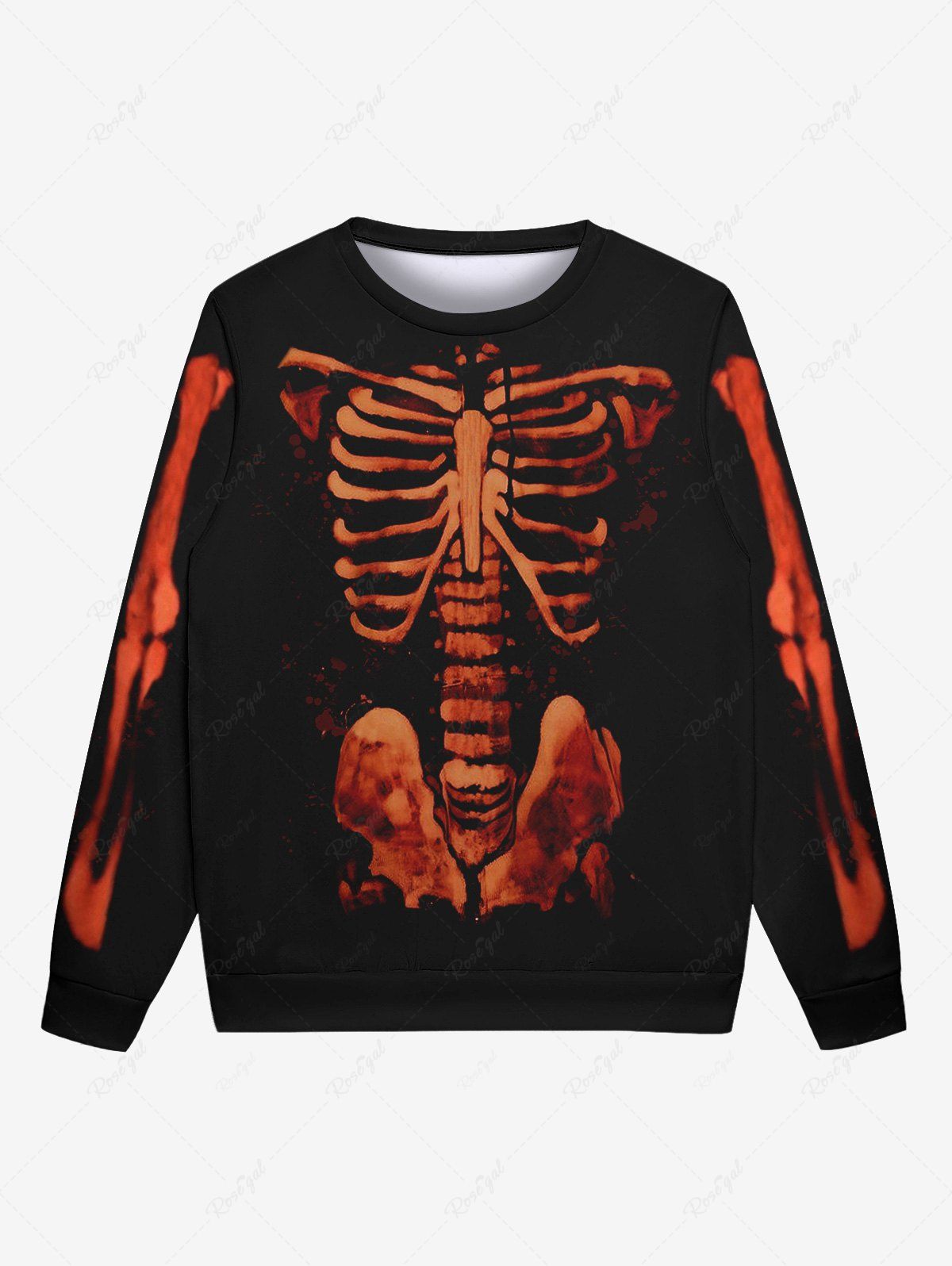 Sweatshirt D'Halloween Gothique Squelette Imprimé pour Homme Noir 6XL