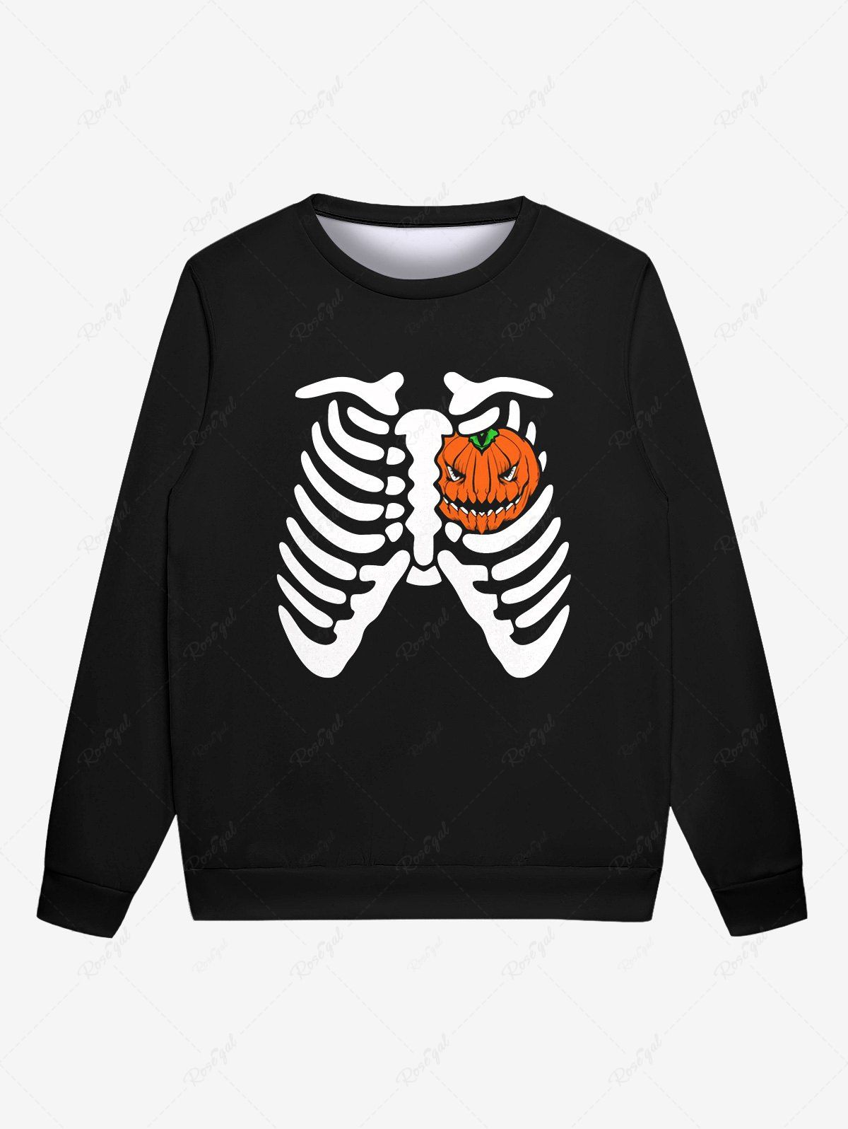 Sweatshirt Gothique D'Halloween Citrouille Squelette Imprimées pour Homme Noir 4XL