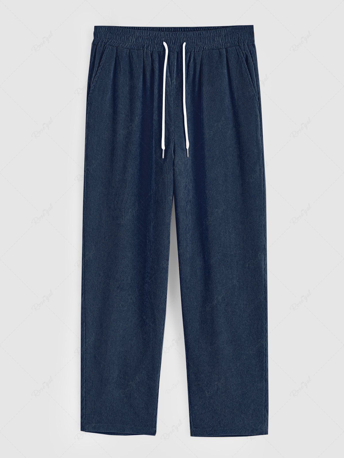Shops Men's Minimalist Plain Color Straight Leg Drawstring Casual Corduroy Pants  