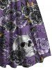 Robe Mi-Longue Croisée Fleur et Crâne Imprimées à Manches Longues - Pourpre  S | États-Unis 4