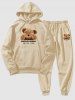 Ensemble de Sweat à Capuche Motif D'Ours Dessin Animé à Pieds Etroits en Laine avec Poche Kangourou pour Homme - café lumière S