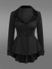 Gothic Lapel Collar Buttons High Low Ruffles Pleated Solid Coat -  