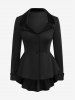 Gothic Lapel Collar Buttons High Low Ruffles Pleated Solid Coat -  