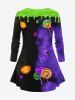 Plus Size 3D Butterfly Candy Pumpkin Spider Web Colorblock Print Halloween T-shirt -  