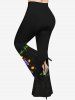 Pantalon Evasé D'Halloween 3D Citrouille Papillon et Bonbons Imprimés en Blocs de Couleurs de Grande Taille - Noir XS