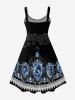 Plus Size 3D Eagle Rose Floral Paisley Belt Print Halloween Tank Dress -  