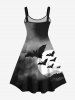 Plus Size 3D Bat Moon PU Buckle Chain Tassel Print Halloween Ombre Dress -  