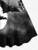 Plus Size 3D Bat Moon PU Buckle Chain Tassel Print Halloween Ombre Dress -  