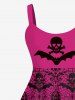 Plus Size Halloween Skull Bat Spider Web Print Dress -  