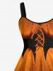 Plus Size Halloween Petal Lace-up Mesh 3D Print Tank Dress -  