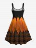 Plus Size Halloween Petal Lace-up Mesh 3D Print Tank Dress -  