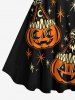 Plus Size Halloween Pumpkin Star Skeleton Claw Print Tank Dress -  