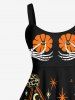 Plus Size Halloween Pumpkin Star Skeleton Claw Print Tank Dress -  