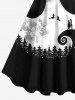 Robe D'Halloween Chauve-souris Toile D'Encre Démon Imprimés de Grande Taille - Noir 1X