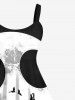 Robe D'Halloween Chauve-souris Toile D'Encre Démon Imprimés de Grande Taille - Noir 5X