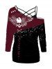 Halloween Skull Star Letter Colorblock Print Skew Collar T-shirt And Spaghetti Strap Camisole Set -  