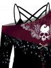 Halloween Skull Star Letter Colorblock Print Skew Collar T-shirt And Spaghetti Strap Camisole Set -  