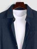 Men's Plain Color Front Pocket Design Button Down Long Sleeves Corduroy Shirt -  