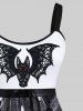 Plus Size Halloween Bat Ribbon Ripped Mesh 3D Print Tank Dress -  
