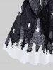 Robe D'Halloween Déchiré 3D Chauve-souris Imprimé en Maille avec Ruban de Grande Taille - Noir 5X