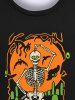 Sweatshirt Gothique D'Halloween Lune Squelette et Chauve-souris Imprimés pour Homme - Noir 4XL